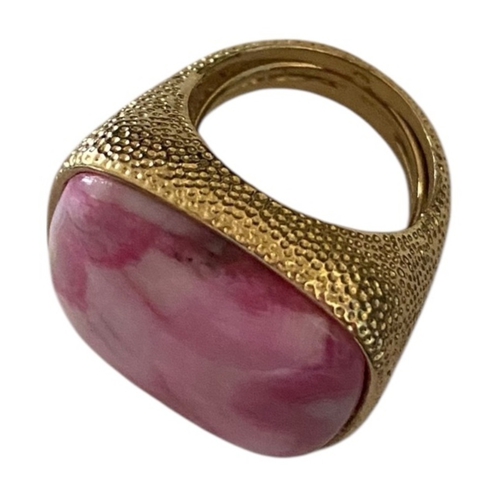 Pink Rhodochrosite Stone / Gem Gold plated Statement Ring boho chic done